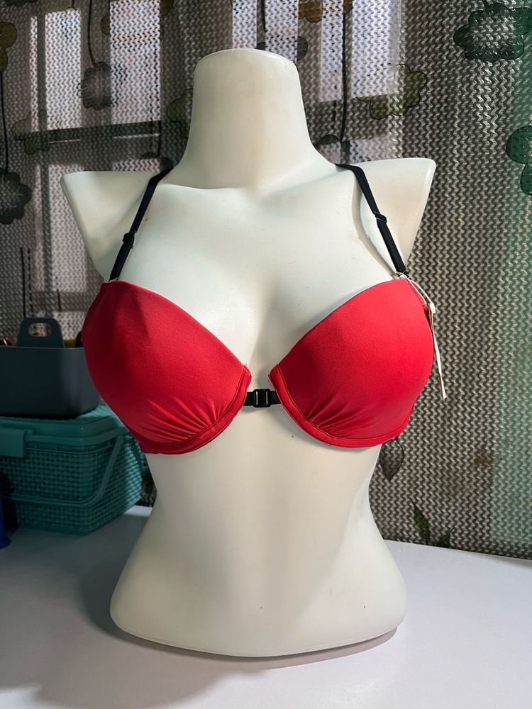 Red Push-Up Bra with Front Clasp