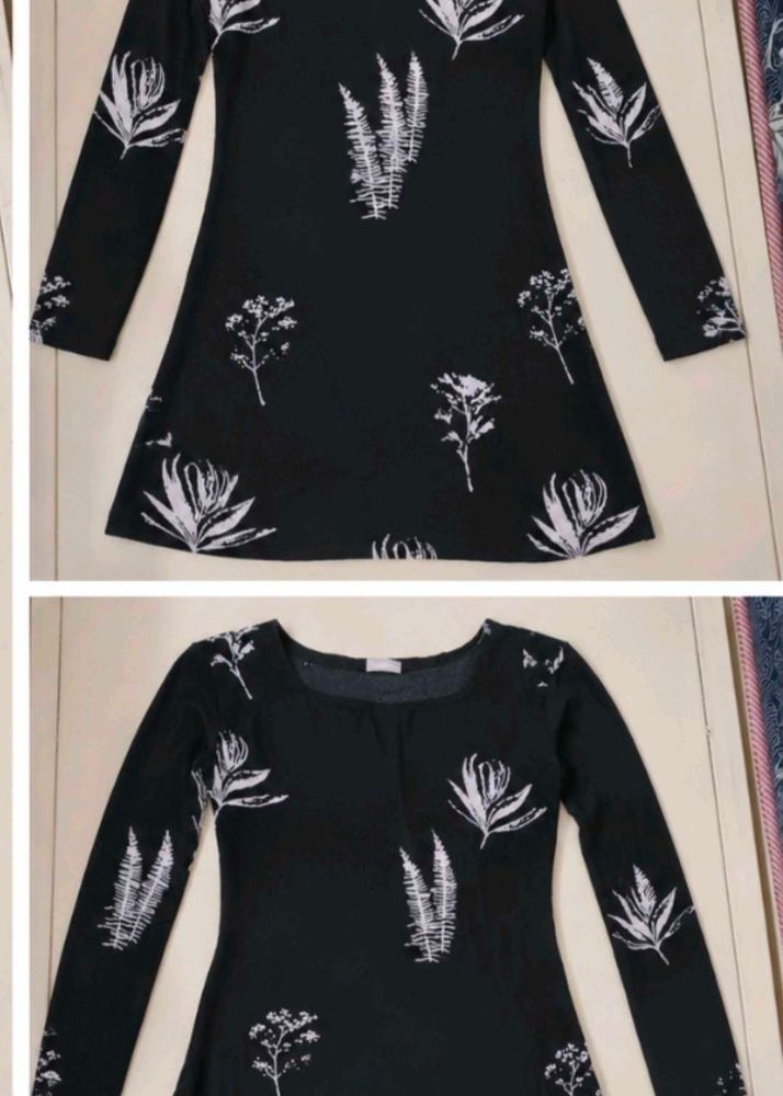 Black Floral Print Long Sleeve Dress