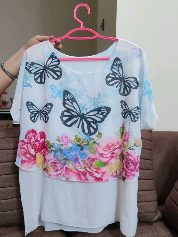 Chic Butterfly &amp; Floral Print Top