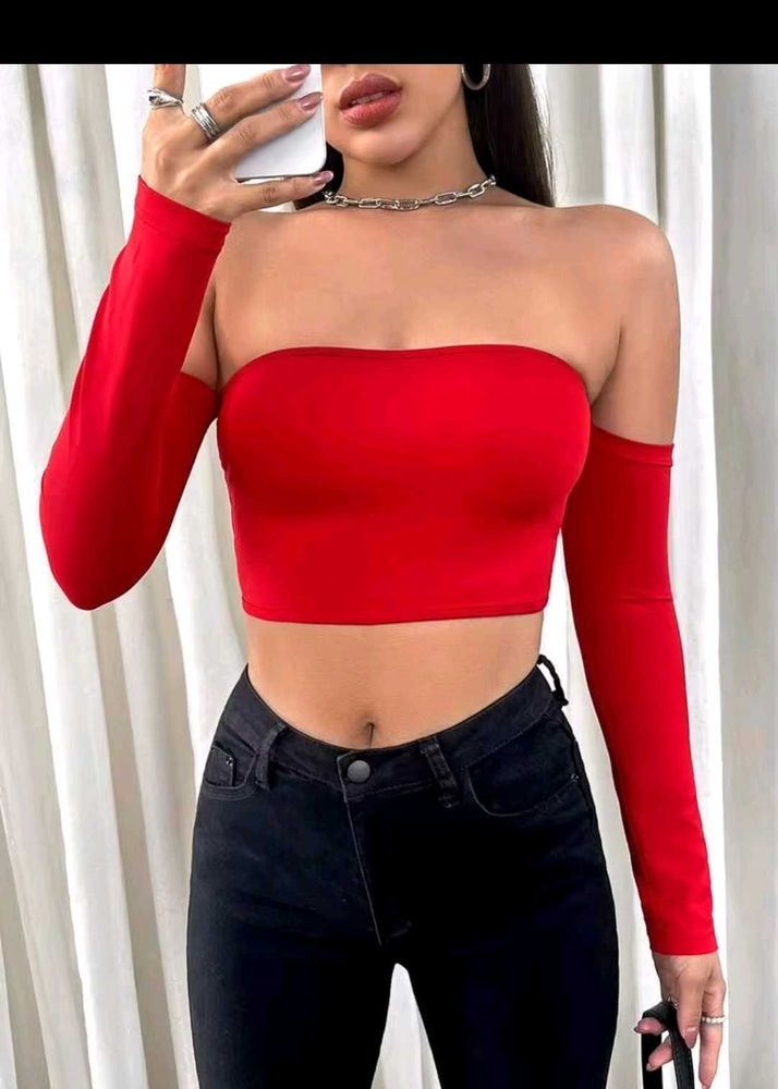 Women's Red Off-Shoulder Crop Top