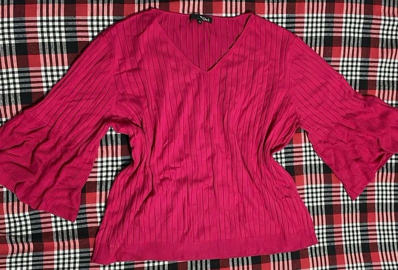 pink V-Neck knit Top