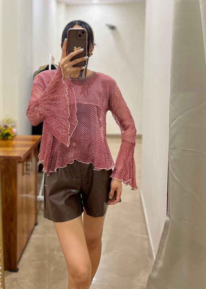 Mesh Chiffon TOP with flared bell sleeves