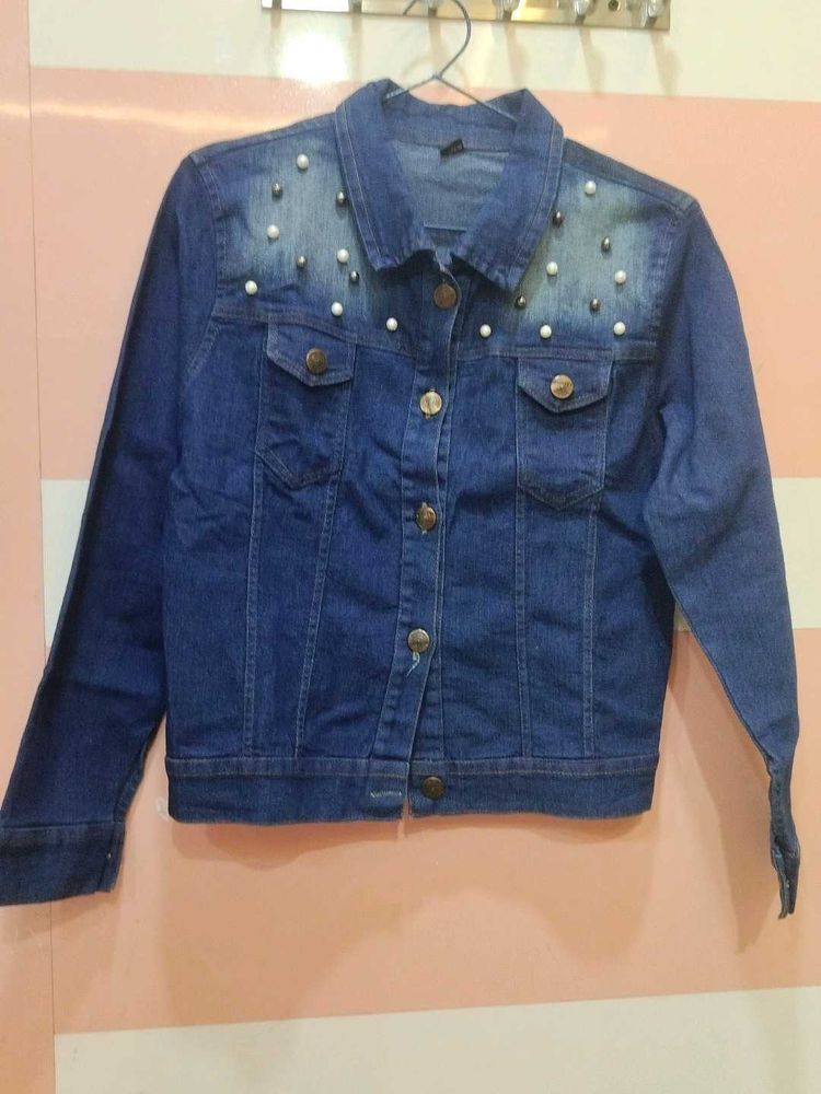 Denim Jacket with Pearls