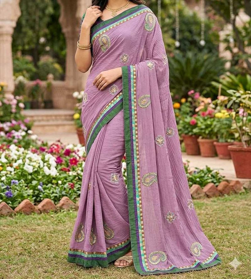 Elegant Lavender Saree with Green Border