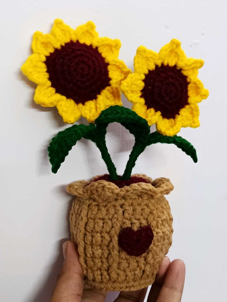 Handmade Crochet Sunflower Pot