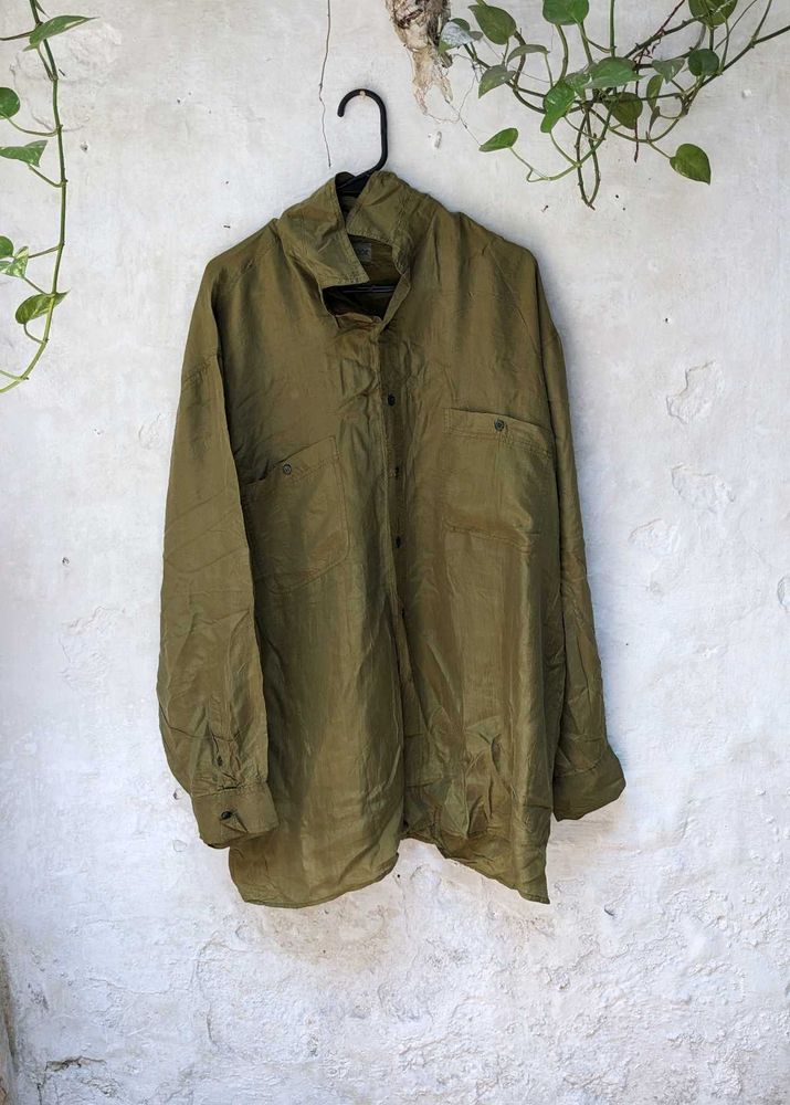 Olive Green Oversized Button-Up Shirt