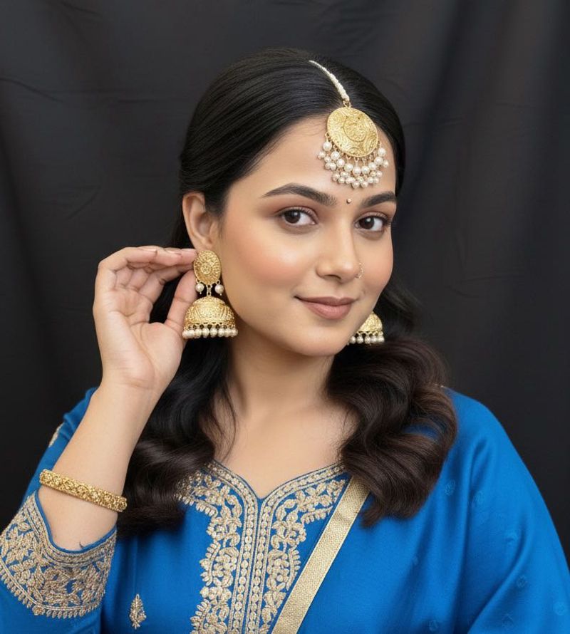Golden Jhumka Earrings Set