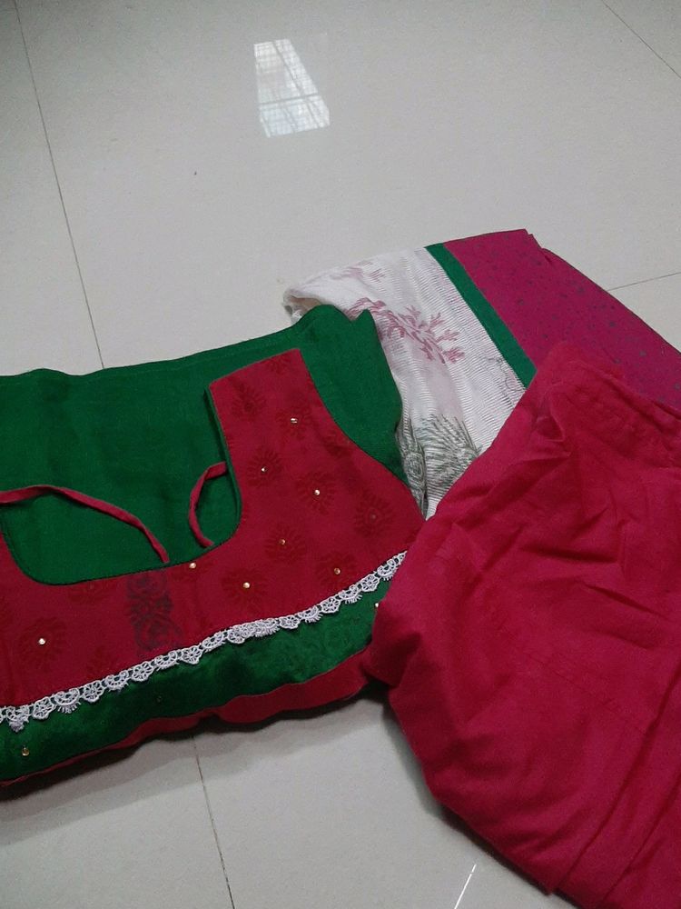 Green Chudithar Stiched With Pant And Dupatta