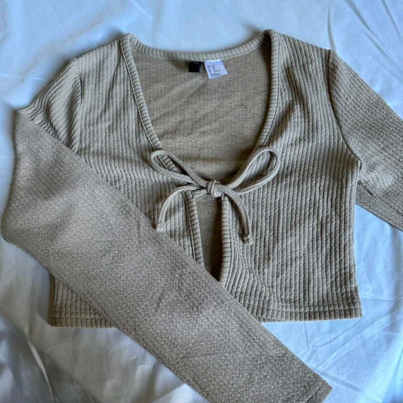 H&amp;m Ribbed Tie-Front Cropped Cardigan