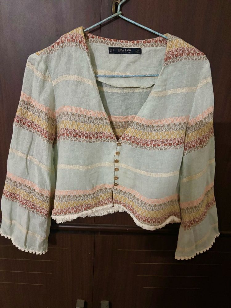 ZARA Boho Chic Striped Long Sleeve Top
