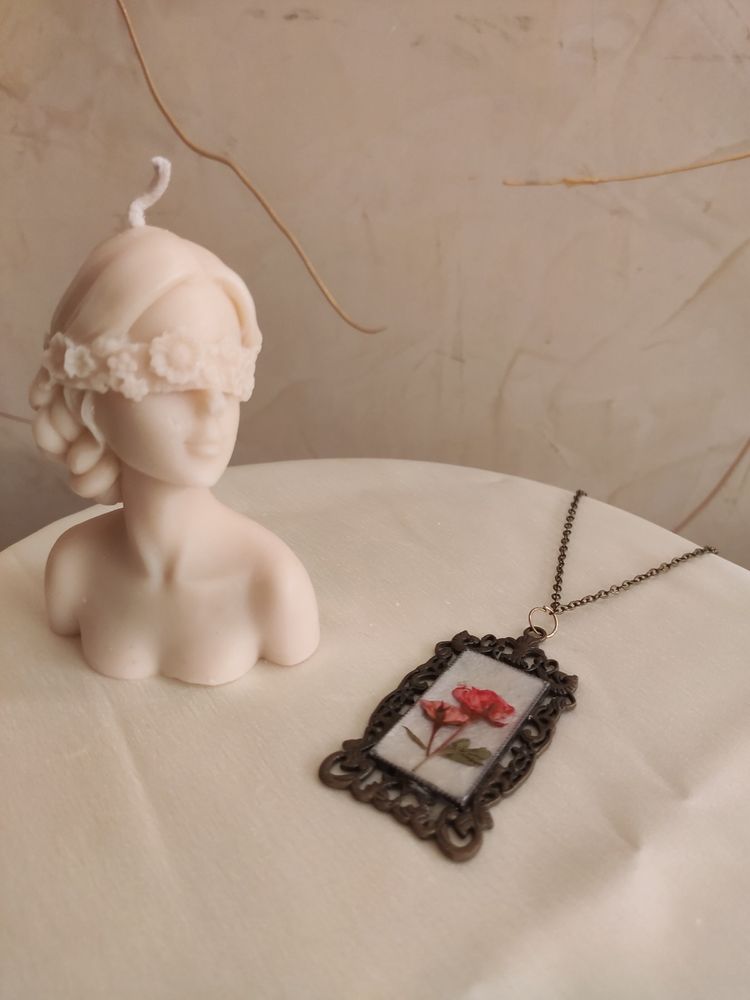 Real Antique Rose Floral Necklace Pendant