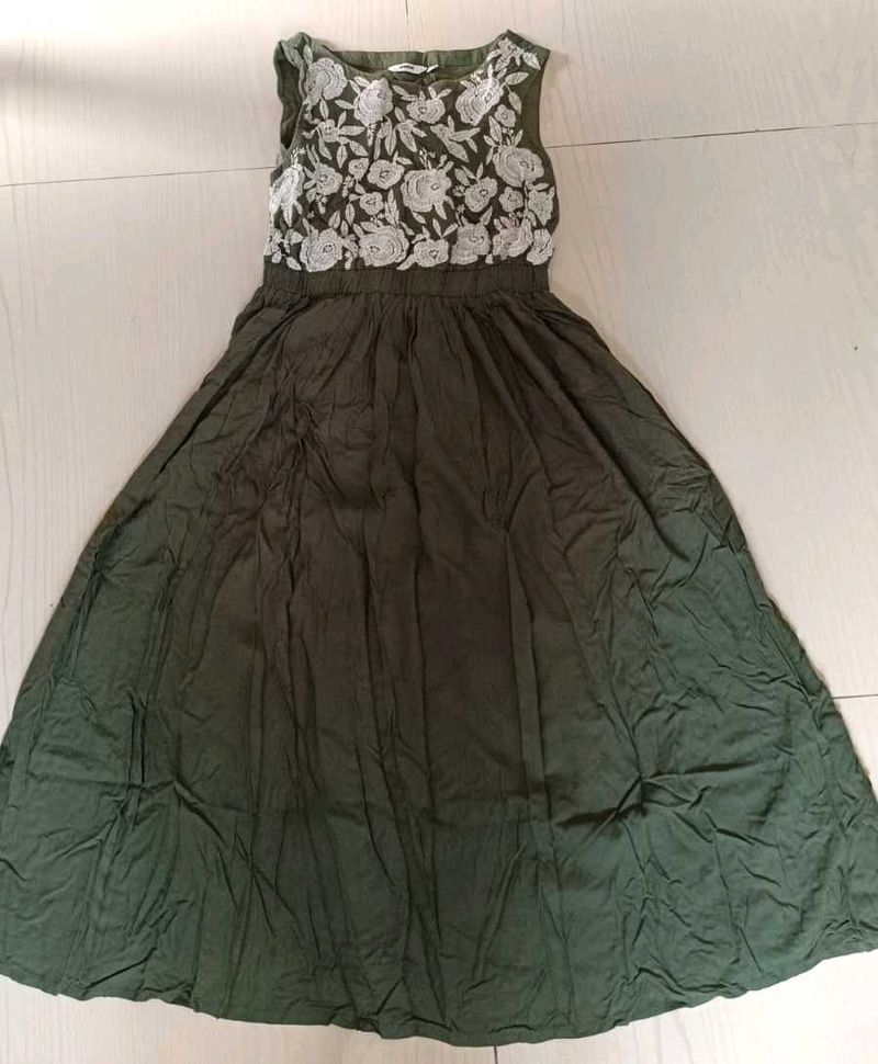 Olive Green Embroidered Dress
