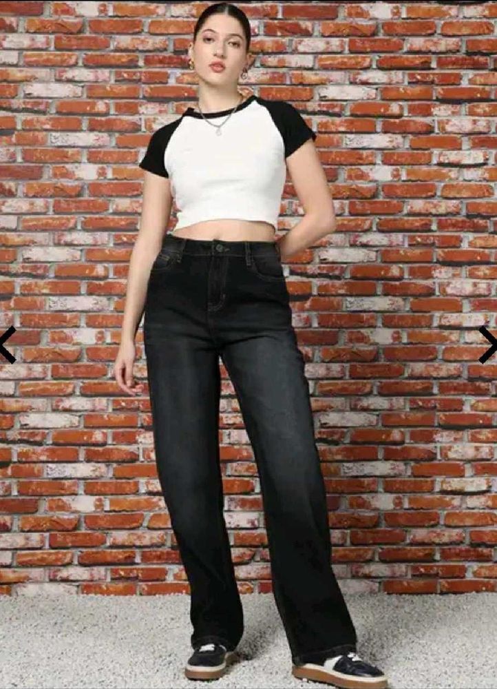 New Trendy Black Wide Leg Jeans