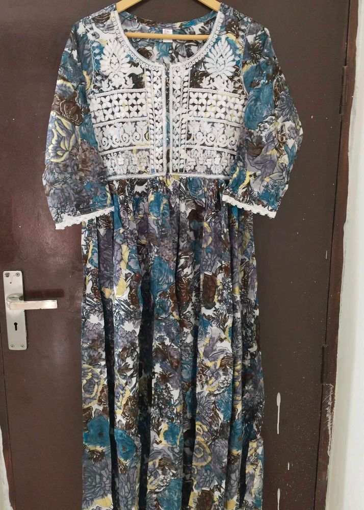 New Unused PureCotton Embroidery Anarkali Gown
