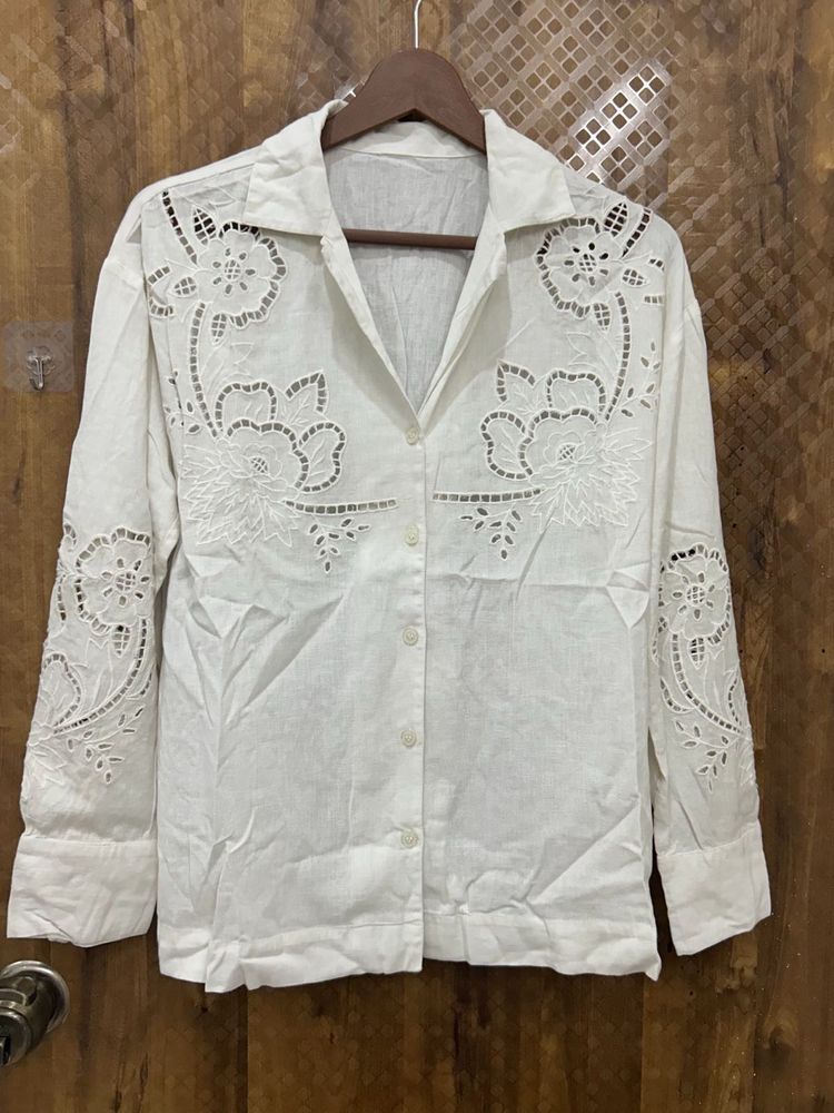 White Embroidered Collared Shirt(Brand new )