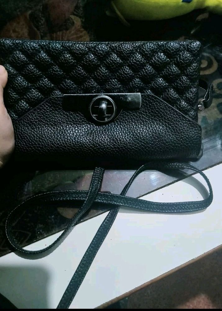 Black Soft Leather Sling Bag Double Pocket 🖤✨