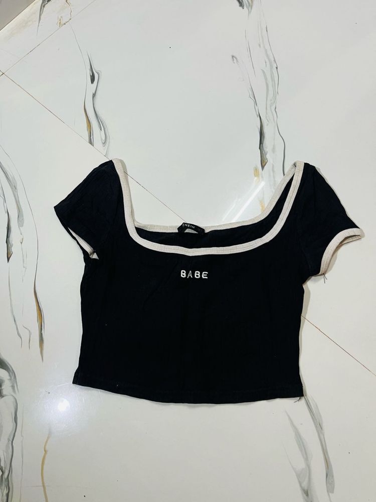 Shein Black "BABE" Cropped Top