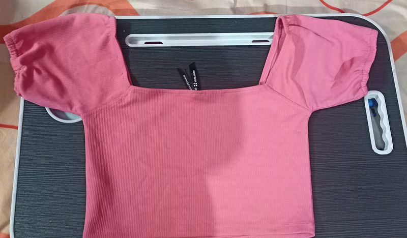 Pink Square Neck Crop Top