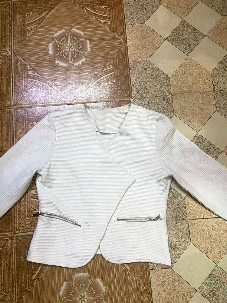 White Blazer with Zipper Detail