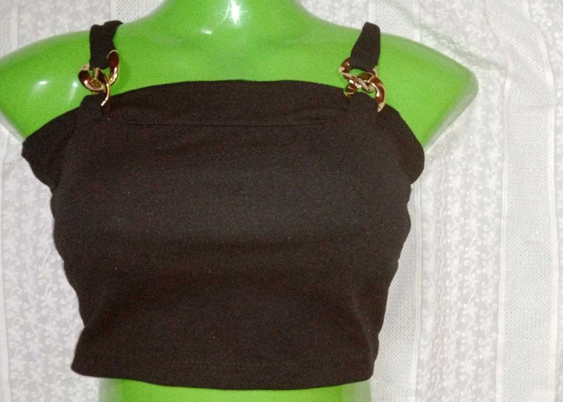 Black Crop Top with Gold Straps