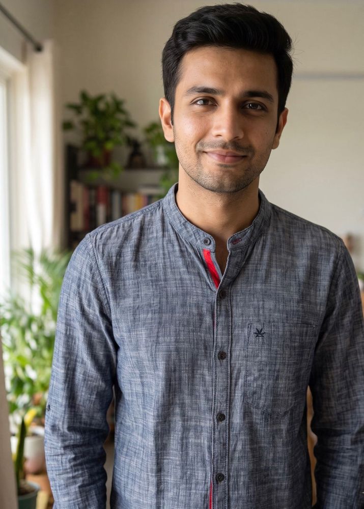Blue Chambray Mandarin Collar Shirt