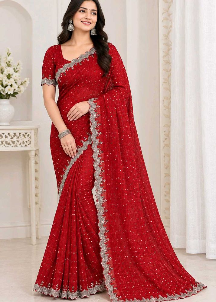 Elegant Red Embellished Saree