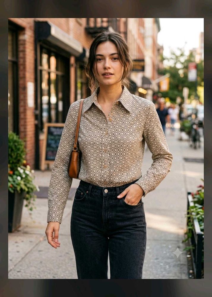 Classic Geometric Print Button-Up Shirt
