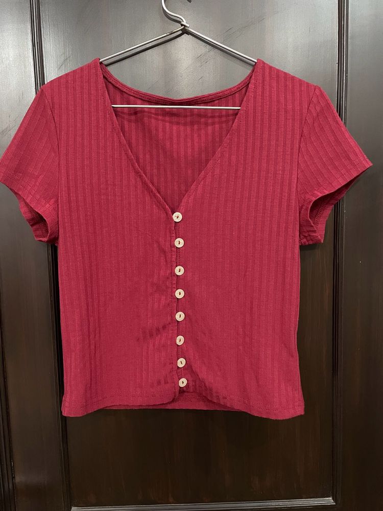 Red Button-Up Top