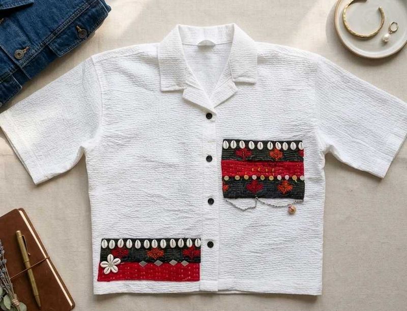 Unique White Embroidered Crop Top