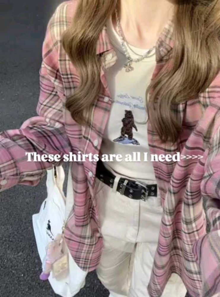 Cute Pink Plaid Button-Up Shirt