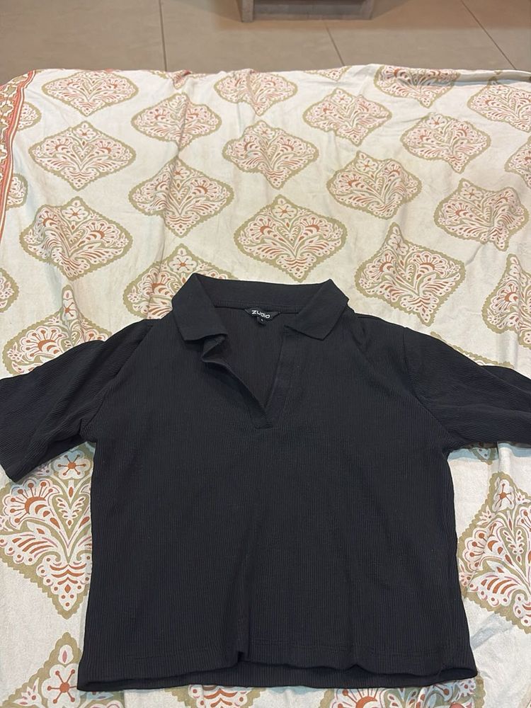 Classic Black Collared V-Neck Tee