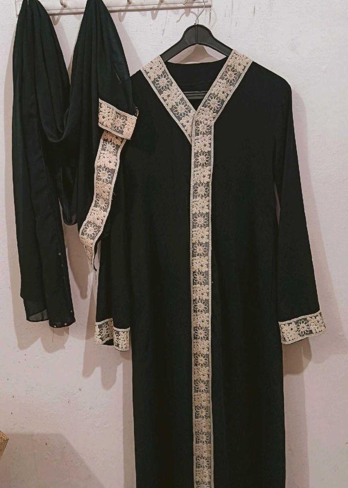 dubai Black Abaya with Lace Trim