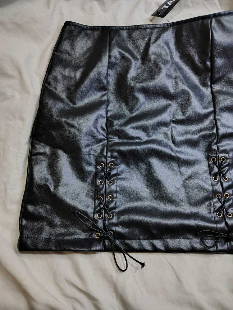 LOWEST ❗Black Faux Leather Lace-Up Mini Skirt