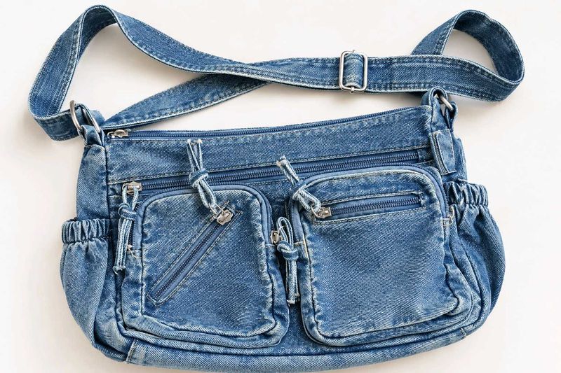 Denim Crossbody Bag with Multiple Pockets