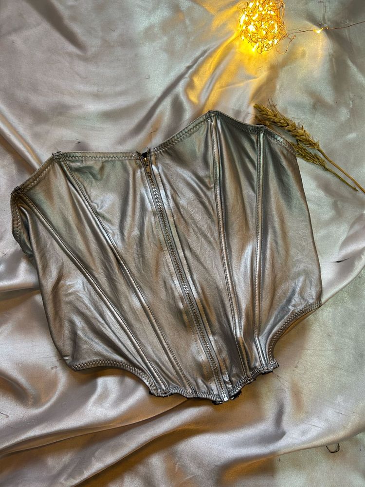 Metallic Silver Corset Top