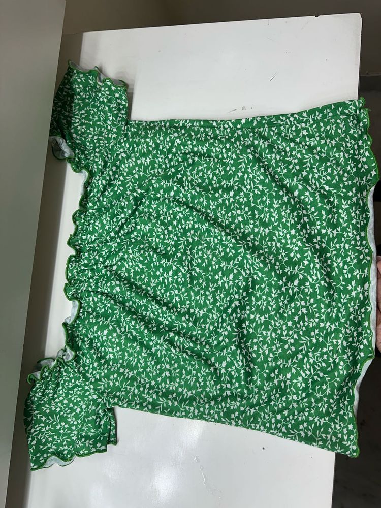 Green Floral Off-Shoulder Top