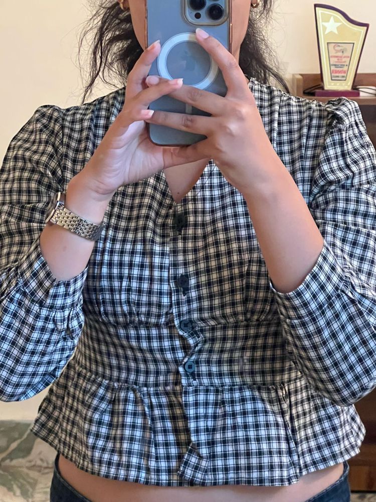 Chic Plaid Peplum Top