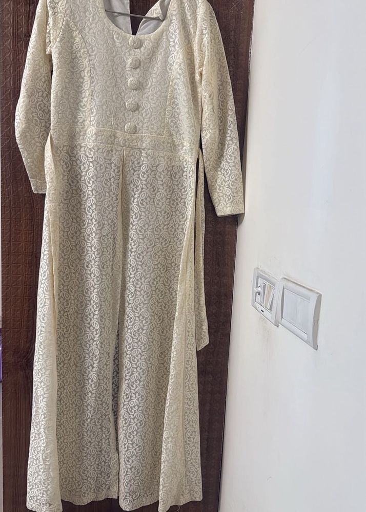 Elegant Cream Lace Kurta Set
