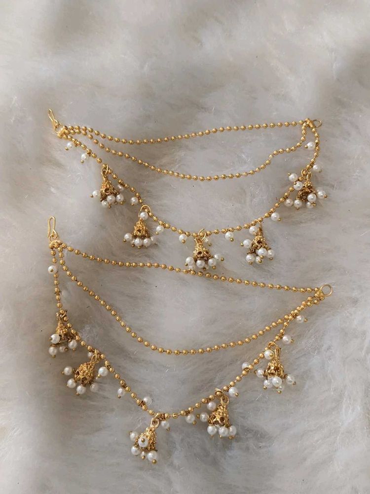 Elegant Pearl &amp; Gold Tone Ear Chain