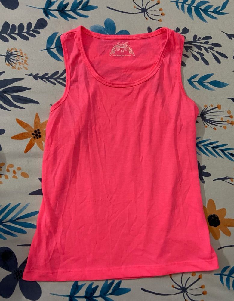 Pink Sleeveless Tank Top with white overtop
