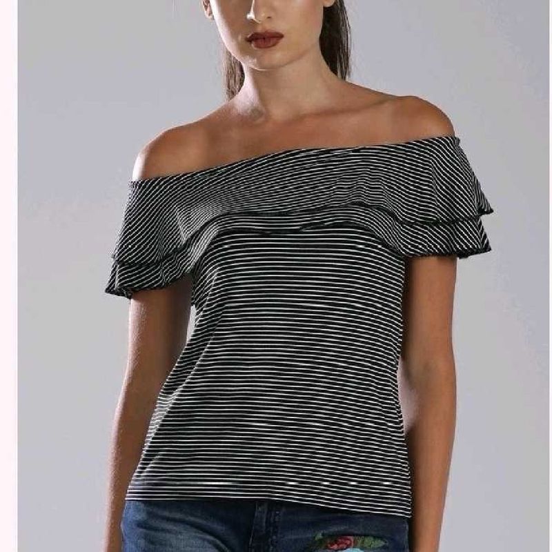 Striped Off-Shoulder Ruffle Top