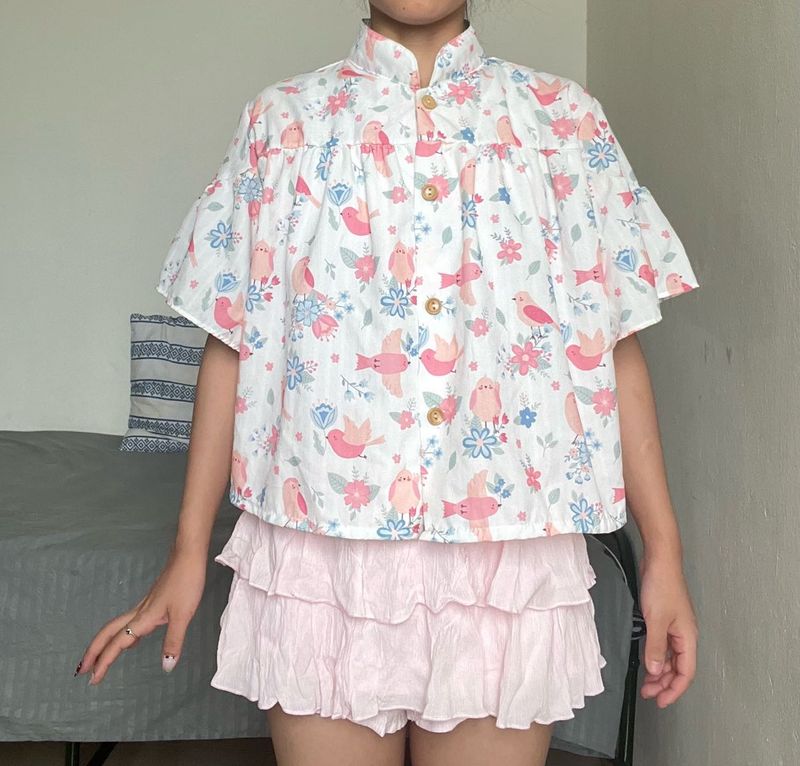 Floral Bird Print Top