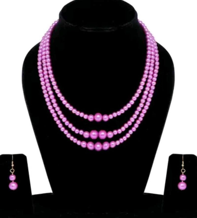 Elegant Pink Pearl Necklace &amp; Earring Set