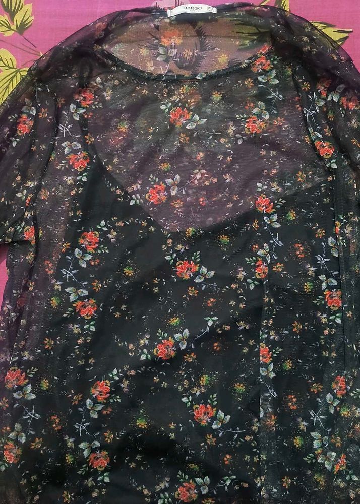Floral Sheer Top - Mango