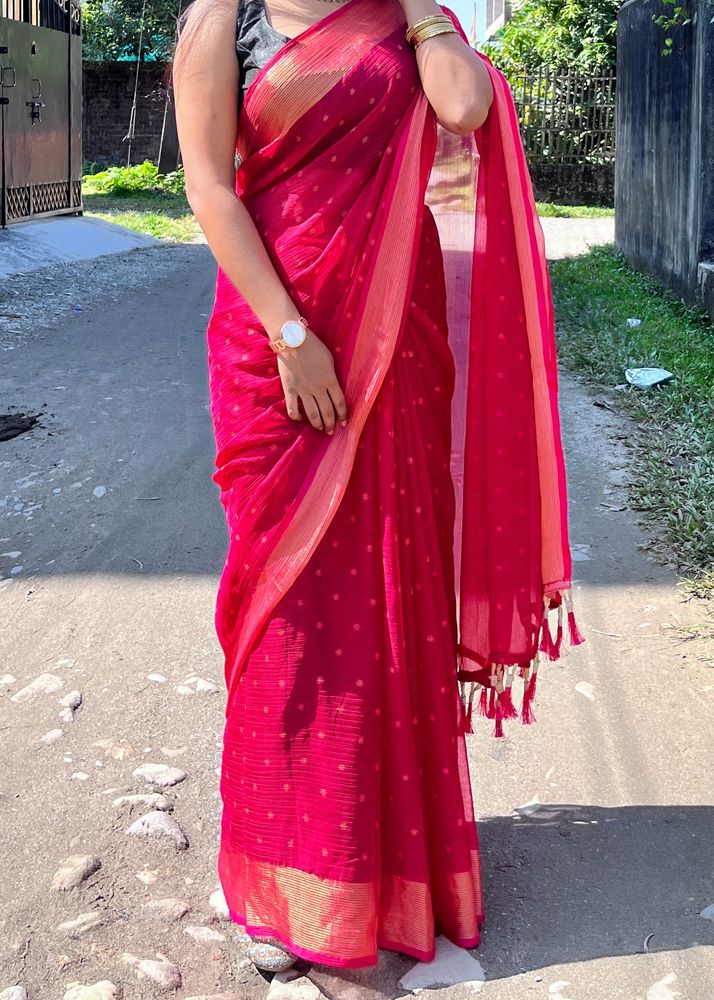 Pure Chiffon Pink Saree With Blouse Piece