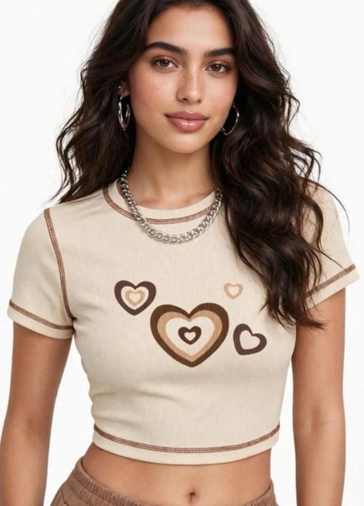Cute Heart Print Crop Top