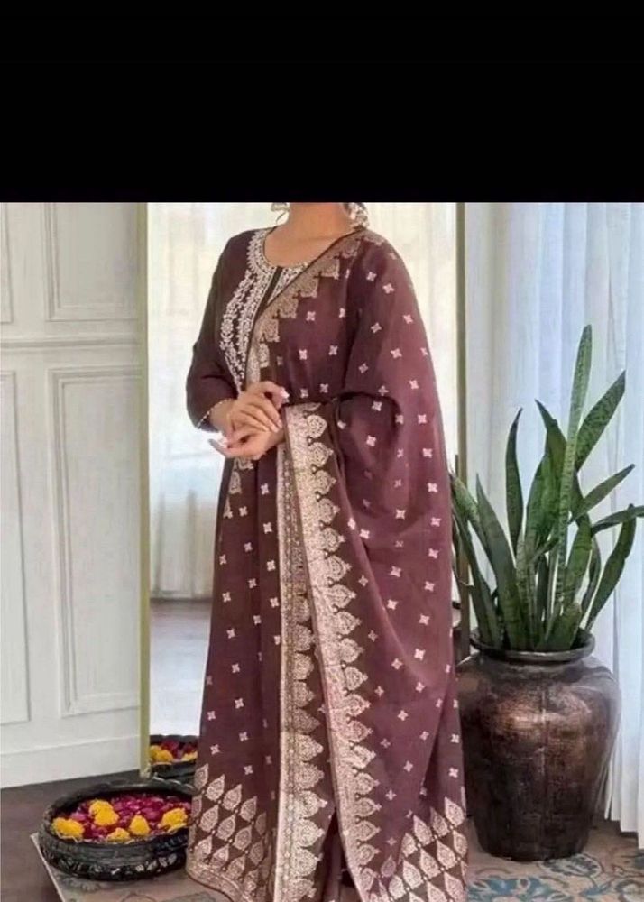 Elegant Brown Embroidered Kurta Set