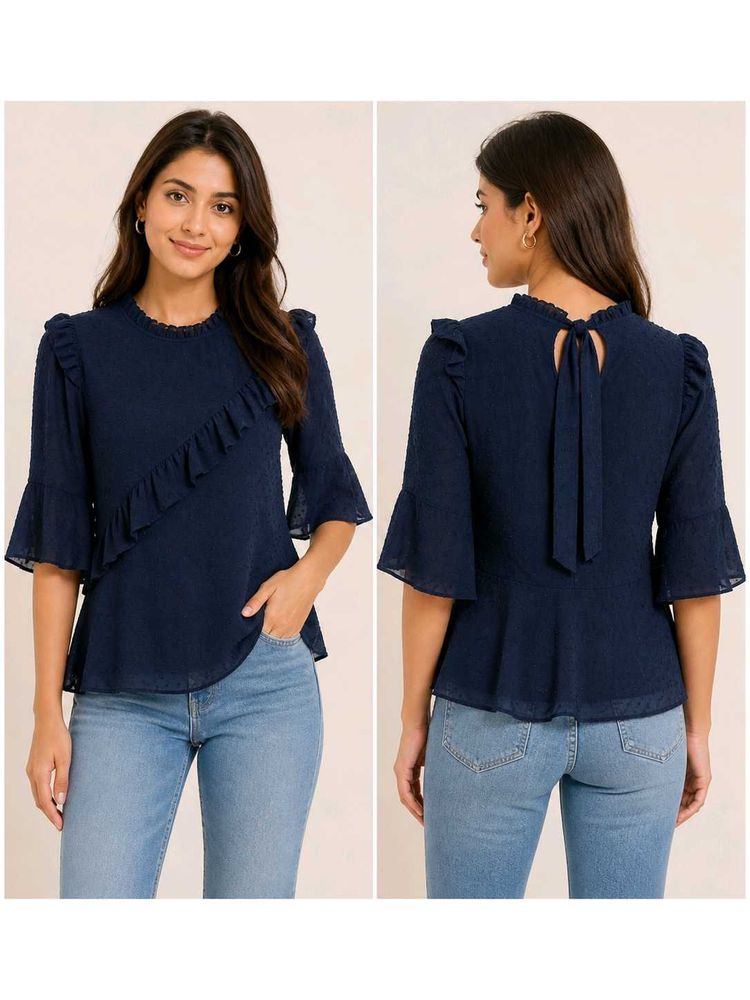 Stylish Blue Ruffled Top