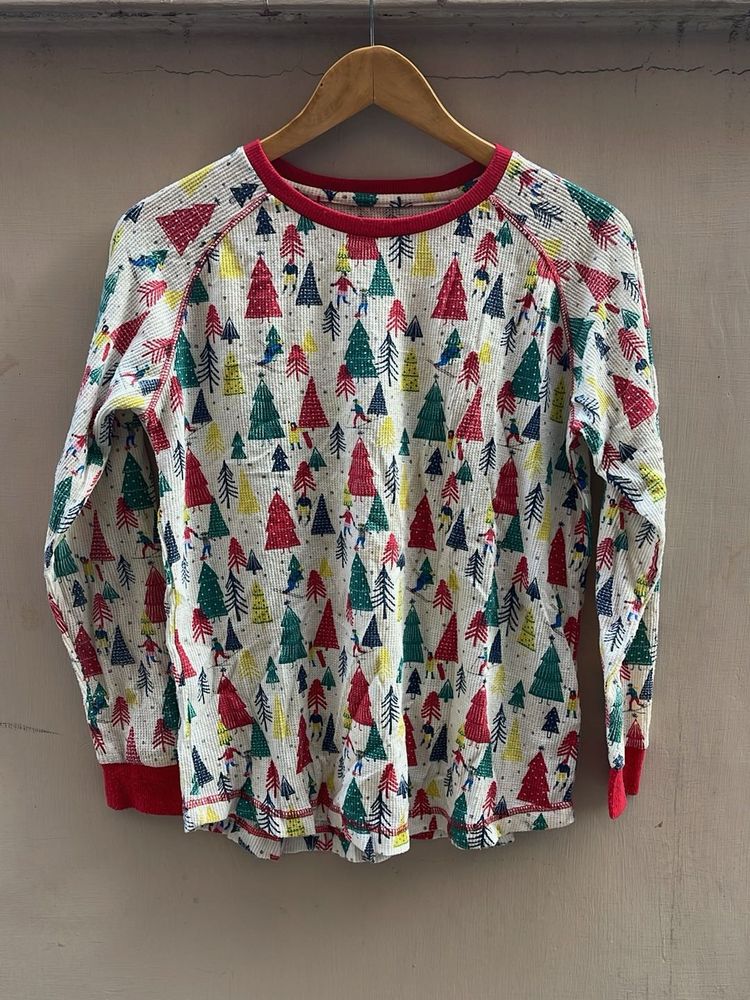 Fun Christmas Tree Print Long Sleeve Tee