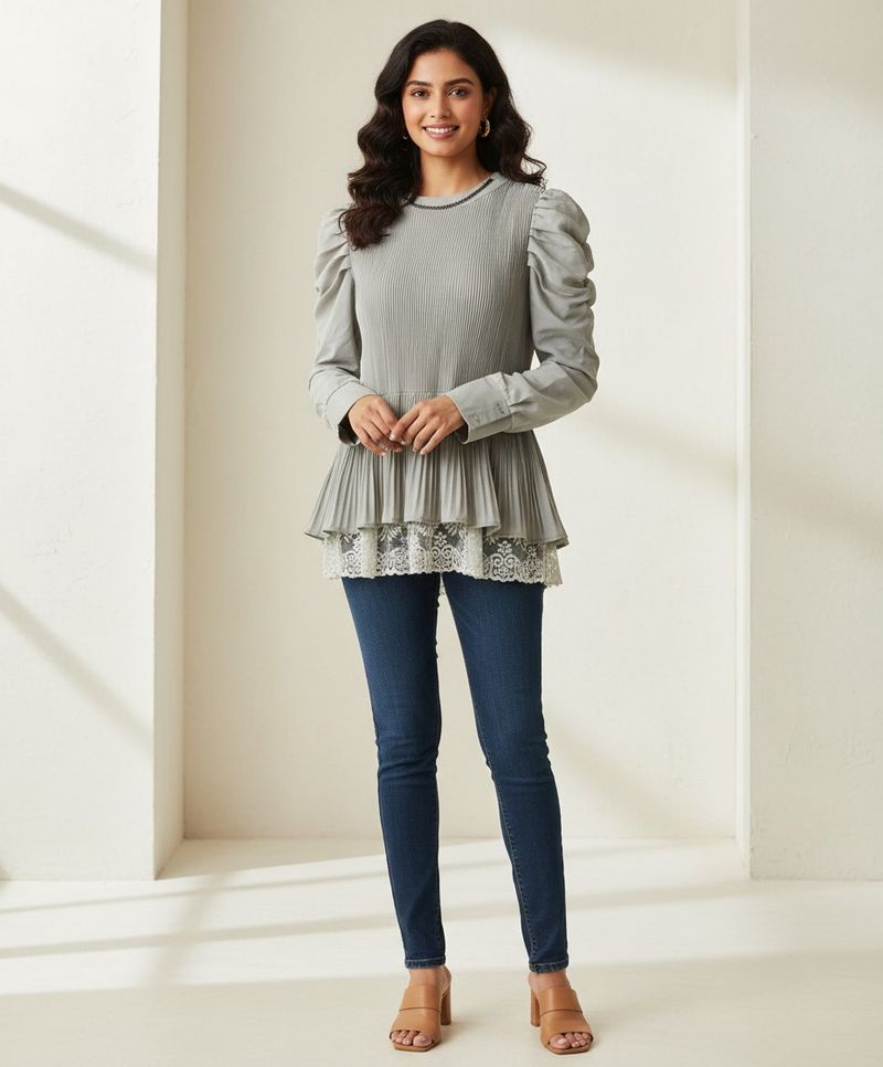 Elegant Pleated Puff Sleeve Top